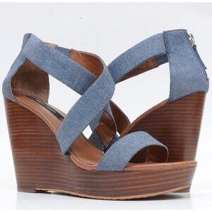 White House Black Market Chambray Platform Wedge Sandals Women's 10 Resortwear